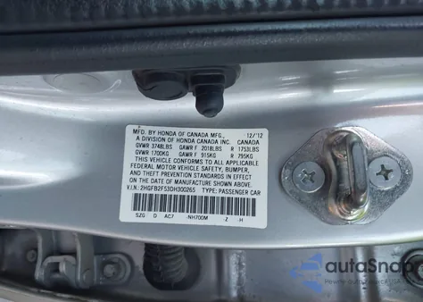 2013 Honda Civic Lx from USA, damaged, VIN 2HGFB2F53DH300265